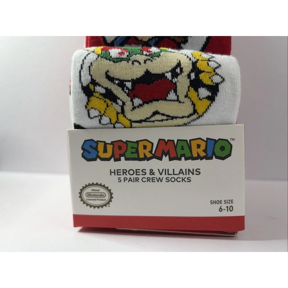 Nintendo Boys Super Mario Polyester Socks, Multicolor (5 Pack) Brand New